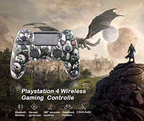 QLOVE Controlador Playstation 4, PowerLead Gamepad inalámbrico Mando para PS4/PS4 Slim/PS4 Pro y PS3/PC Joypad con Juego de vibración Dual Control Remoto Joystick,Skull