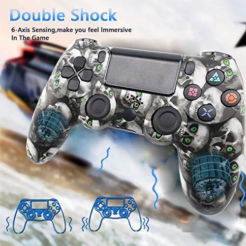 QLOVE Controlador Playstation 4, PowerLead Gamepad inalámbrico Mando para PS4/PS4 Slim/PS4 Pro y PS3/PC Joypad con Juego de vibración Dual Control Remoto Joystick,Skull