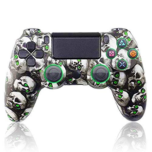 QLOVE Controlador Playstation 4, PowerLead Gamepad inalámbrico Mando para PS4/PS4 Slim/PS4 Pro y PS3/PC Joypad con Juego de vibración Dual Control Remoto Joystick,Skull