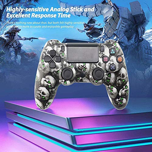 QLOVE Controlador Playstation 4, PowerLead Gamepad inalámbrico Mando para PS4/PS4 Slim/PS4 Pro y PS3/PC Joypad con Juego de vibración Dual Control Remoto Joystick,Skull