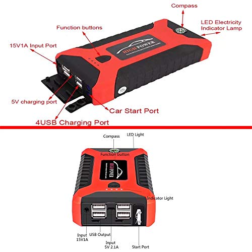 QMZDXH Car Jump Starter Power Pack, 600A 98900mAh Cargador de Batería Portátil para Automóvil 12v Jump Starter para Automoción/Motocicleta/Barco/Teléfono