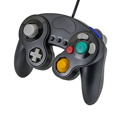 QUMOX 2 x Controlador Mando de Juego con Cable clásico Joypad Gamepad para gc y Wii, Negro (función Turbo Lenta)