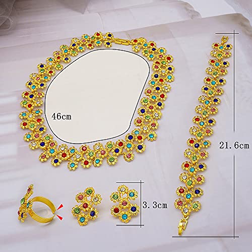 QXZ-WOLFBERRY Dubai Women Gold Color Jewelry Sets Regalos de Novia de la Boda Africana para el Collar árabe saudí Pendientes de la Pulsera Anillo Juego de joyería (Metal Color : BJ914-2 G2)