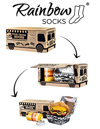 Rainbow Socks - Hombre Mujer Calcetines Food Truck Box Regalo - 3 Pares - Burger Cerveza - Talla 41-46
