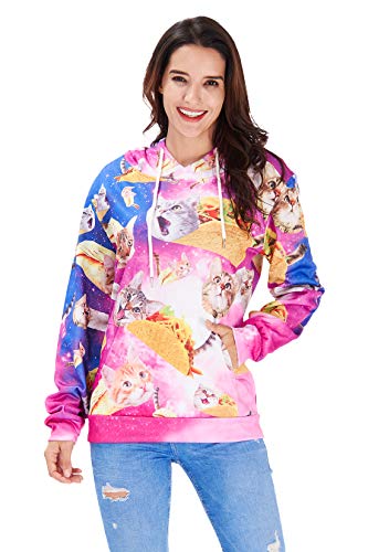 RAISEVERN de Pizza con Capucha, Unisex Divertidos Hamburguesas 3D Gatos Impreso Grahic Sudaderas con Capucha Sudaderas Bolsillo Canguro con Capucha