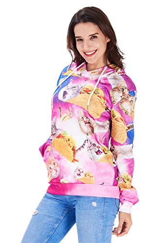 RAISEVERN de Pizza con Capucha, Unisex Divertidos Hamburguesas 3D Gatos Impreso Grahic Sudaderas con Capucha Sudaderas Bolsillo Canguro con Capucha