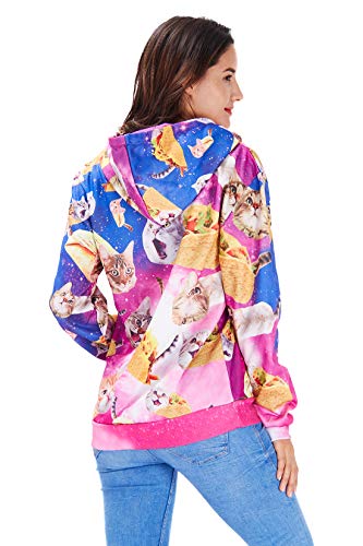 RAISEVERN de Pizza con Capucha, Unisex Divertidos Hamburguesas 3D Gatos Impreso Grahic Sudaderas con Capucha Sudaderas Bolsillo Canguro con Capucha