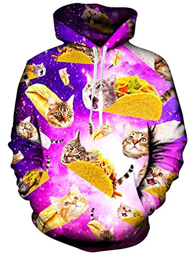 RAISEVERN de Pizza con Capucha, Unisex Divertidos Hamburguesas 3D Gatos Impreso Grahic Sudaderas con Capucha Sudaderas Bolsillo Canguro con Capucha