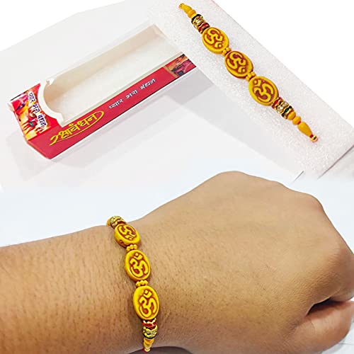 Rakhi – Juego de 3 pulseras de cuentas para hermanos con tres símbolos de Om, cuentas multicolores rojas Rakhhi de hilo de muñeca, para hermanos, mujeres, hombres, niñas, niños
