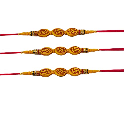 Rakhi – Juego de 3 pulseras de cuentas para hermanos con tres símbolos de Om, cuentas multicolores rojas Rakhhi de hilo de muñeca, para hermanos, mujeres, hombres, niñas, niños