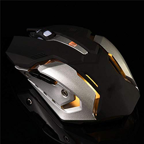Ratón inalámbrico, 2.4G Ratón óptico inalámbrico USB para juegos Ratones silenciosos 6 botones Luz LED DPI ajustable para PC Computadora/Computadora portátil/Juego de deporte electrónico(Negro)