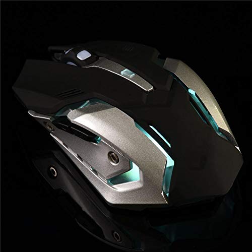 Ratón inalámbrico, 2.4G Ratón óptico inalámbrico USB para juegos Ratones silenciosos 6 botones Luz LED DPI ajustable para PC Computadora/Computadora portátil/Juego de deporte electrónico(Negro)
