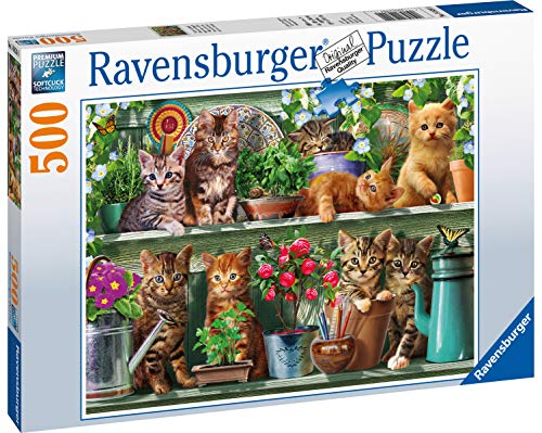 Ravensburger- Katzen Im Regal 14824-Puzzle para Adultos con estantería, Color 1. (14824) , color/modelo surtido