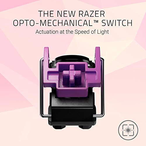 Razer Huntsman Quartz Edition Teclado con teclas opto-mecánicas actuación óptica, barra estabilizadora de teclas, Synapse 3, color Rosa / Quartz