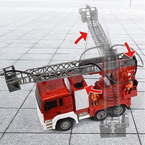 RC Fire Truck Electric Ladder Telescopic One-Key Spray 2.4G Remote Control Fire Engine Toy Car with LED Light and Simulated Sounds Best Xmas Gift for Children Adults (2 Batteries)