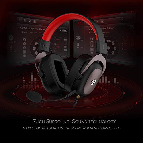 Redragon H510 Zeus 2 - Auriculares Headset cómodos para Gaming - Audio de Alta Definición + Potentes Bajos - Cascos con Micrófono para PC, Móvil, PS4 - Sonido 7.1 + Software descargable