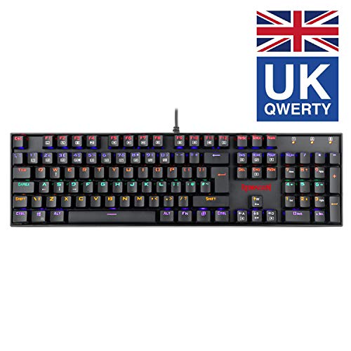 Redragon K551 Mechanical Gaming Keyboard Wired with Red Switches Cherry MX Equivalent for Windows Gaming PC UK Layout (Rainbow RGB Backlit Black)