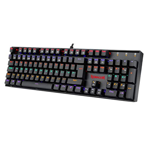 Redragon K551 Mechanical Gaming Keyboard Wired with Red Switches Cherry MX Equivalent for Windows Gaming PC UK Layout (Rainbow RGB Backlit Black)