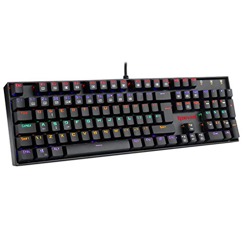 Redragon K551 Mechanical Gaming Keyboard Wired with Red Switches Cherry MX Equivalent for Windows Gaming PC UK Layout (Rainbow RGB Backlit Black)