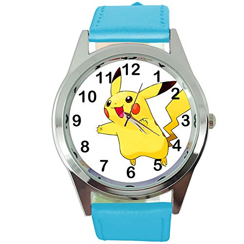 Reloj de cuarzo redondo de cuero azul para los fans de la felpa amarilla