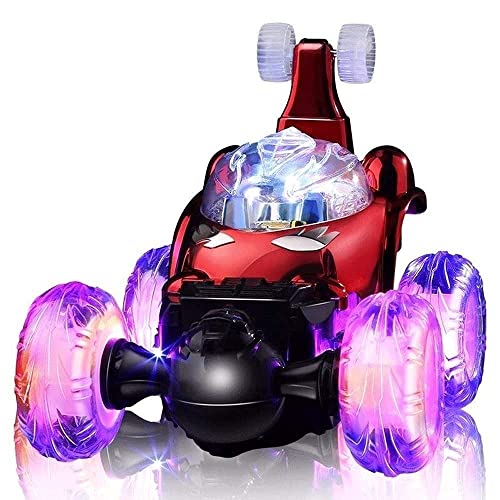Remote Control Stunt Car RC Vehicle Stunt Truck 360 Degree Rolling Rotating Electric Stunt Car Rechargeable Acrobatic Stunt Educational Toys Cars Music and Lights For Toddlers Kids Boys Girls (Red