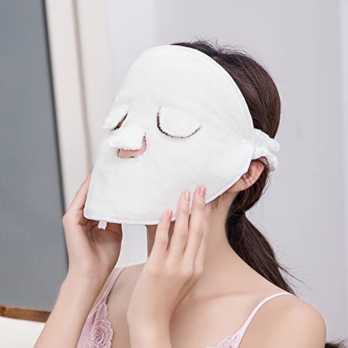 RENYINGS Coral Fleece Hot Compress Towel Reusable Face Towel Mask SPA Facial Towels Hot Cold Facial Steamer Towel Soft Thickened Moisturizing with Plastic Wrap (White)