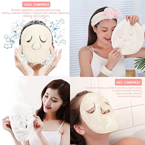 RENYINGS Coral Fleece Hot Compress Towel Reusable Face Towel Mask SPA Facial Towels Hot Cold Facial Steamer Towel Soft Thickened Moisturizing with Plastic Wrap (White)
