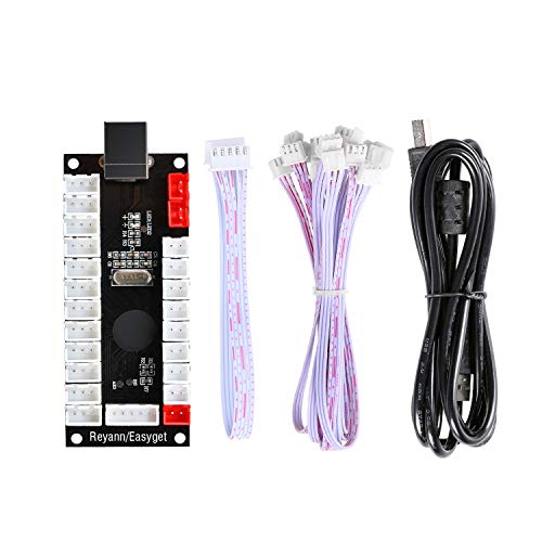 Reyann 2 Player LED USB PC MAME Cabinet DIY Kit for Arcade Fighting Games / 2x No Delay LED PC Encoders + 2x Joysticks + 20x LED Illuminated Push Buttons by Reyann