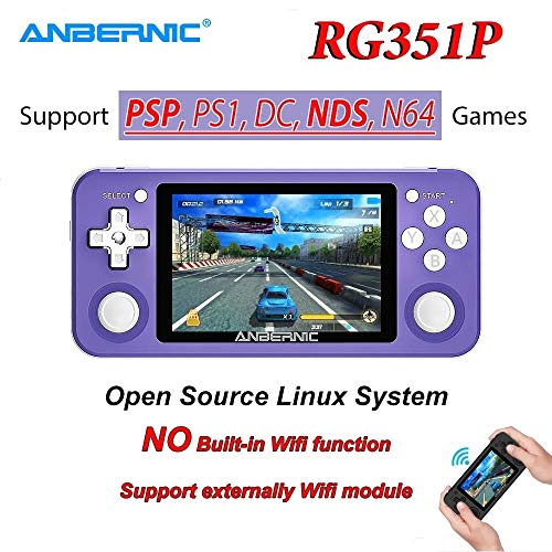 RG351P Consolas de Juegos Portátil , Consola de Juegos Retro Game Console 3.5 Pulgadas IPS Videojuegos Portátil Free with 64G TF Card Built-in 2500 Juegos Support PSP / PS1 / N64 / NDS - Purple