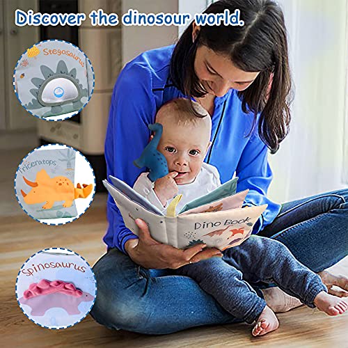 Richgv Libro para bebés, Libro de Tela Suave, Libro de Juguetes para bebés, Libro de Tela Educativo y de Aprendizaje con muñeca 3D (Dinosaurio)