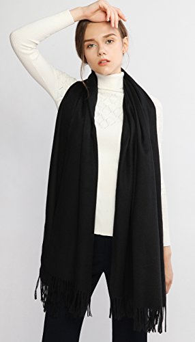 RIIQIICHY Cachemira Invierno Bufanda Pashmina Chal Mantón para Mujeres Negro Más Grueso Cálida Grande Larga Manta