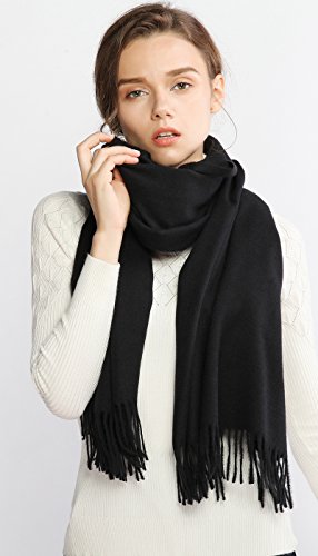 RIIQIICHY Cachemira Invierno Bufanda Pashmina Chal Mantón para Mujeres Negro Más Grueso Cálida Grande Larga Manta