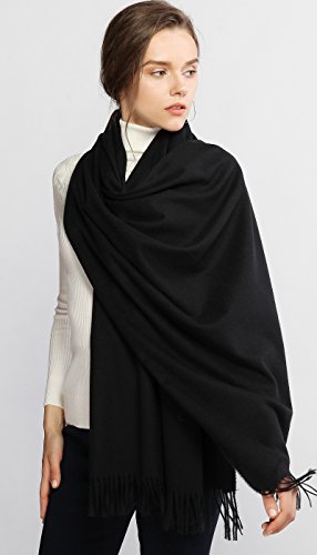 RIIQIICHY Cachemira Invierno Bufanda Pashmina Chal Mantón para Mujeres Negro Más Grueso Cálida Grande Larga Manta