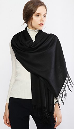 RIIQIICHY Mujer Cachemira Bufanda Pashmina Chal Negro Invierno Cálida Grande Larga Suave Manta para Mujeres