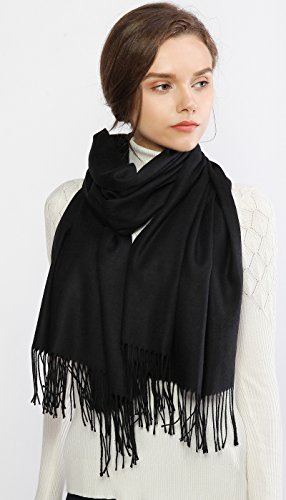 RIIQIICHY Mujer Cachemira Bufanda Pashmina Chal Negro Invierno Cálida Grande Larga Suave Manta para Mujeres