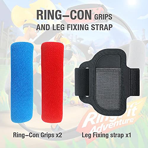 Ring-con grip and leg straps for Nintendo Switch games, 1 leg strap and 2 ring-cone grips Ring-cone rings (red and blue) for Nintendo Switch Fit adventure games