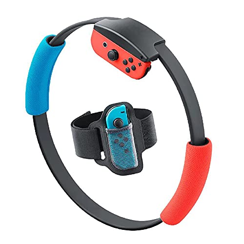 Ring-con grip and leg straps for Nintendo Switch games, 1 leg strap and 2 ring-cone grips Ring-cone rings (red and blue) for Nintendo Switch Fit adventure games