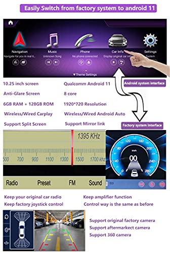 Road Top Android 11 Car Stereo 10.25 "6GB + 128GB Pantalla táctil para automóvil para Mercedes Benz C Class W204 2008 a 2010 con NTG4.0, Compatible con Carplay inalámbrico / con Cable y Android Auto