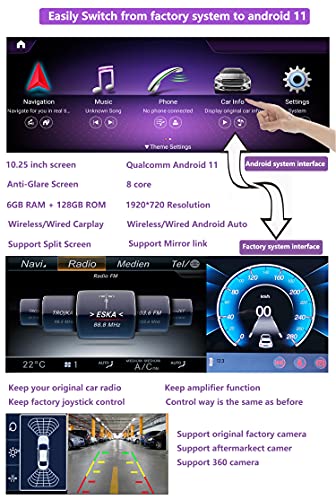 Road Top Android 11 Car Stereo 10.25 "6GB + 128GB Pantalla táctil para automóvil para Mercedes Benz GLA CLA A Class X156 C117 2016-2018 NTG5.0, CarPlay inalámbrico / con cable integrado y Android Auto