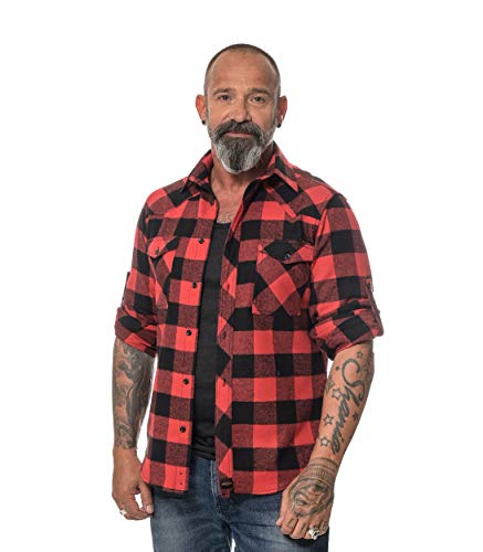 ROCK-IT Apparel® Camisa de Franela para Hombres Manga Larga Camisa de leñador Camisa de Cuadros Camisa Casual Premium Camisa de Cuadros S-5XL Hecho en Europa Negro/Rojo 3XL