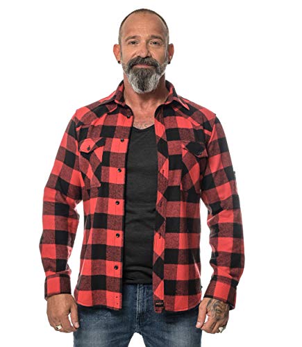 ROCK-IT Apparel® Camisa de Franela para Hombres Manga Larga Camisa de leñador Camisa de Cuadros Camisa Casual Premium Camisa de Cuadros S-5XL Hecho en Europa Negro/Rojo 3XL