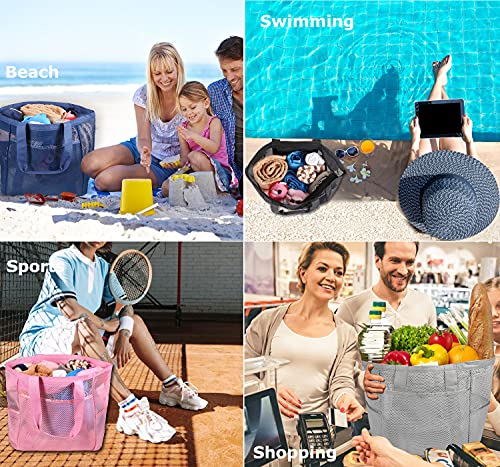 ROSA&ROSE Bolsa de Malla de Playa, Bolsas Compra Reutilizables para Natación, Camping, Vacaciones Familiares, los Juguetes y de la Ropa (Azul-1)