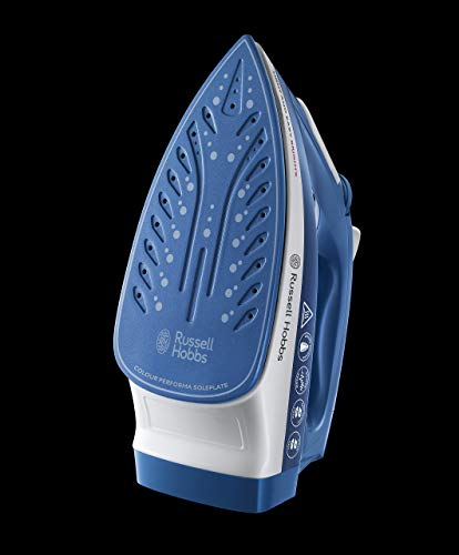 Russell Hobbs Plancha de Ropa Light & Easy Brights - 2400 W, Suela con Revestimiento de Cerámica Coloreada, Golpe de Vapor 90 g, Vapor Continuo 30 g, Azul - 24830-56