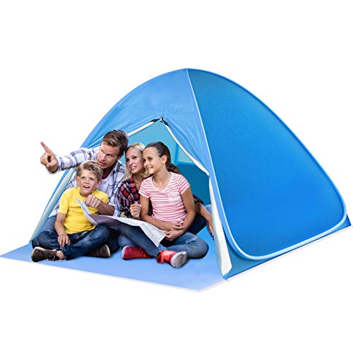 SAEYON XL Tienda de Playa, Pop up Tienda instantánea con Puerta Cremallera, Protección Solar Anti UV 50+ Beach Tienda de Campaña, Portátil para 2-5 Personas Playa Camping Viajes Pesca Picnic, Azul