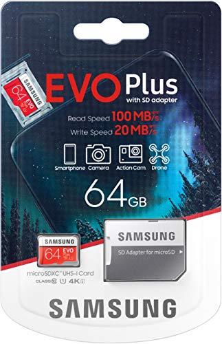 SAMSUNG EVO Plus - Tarjeta microSD SDXC (2020) 64GB hasta 100 MB/S Full HD & 4K UHD Memory Card con Adaptador, Rojo y Blanco