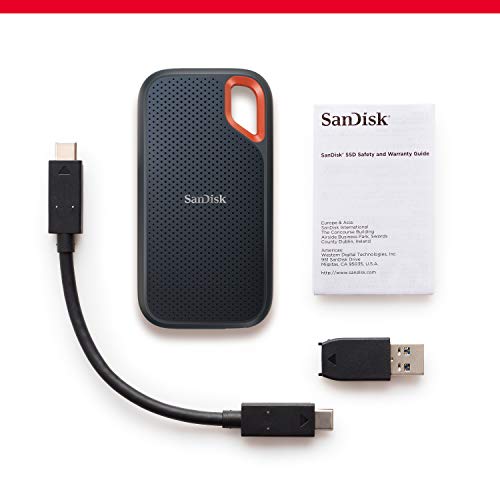 SanDisk Extreme SSD portátil de 500 GB - NVMe, USB-C, cifrado por hardware, hasta 1050MB/s, resistente al agua y al polvo
