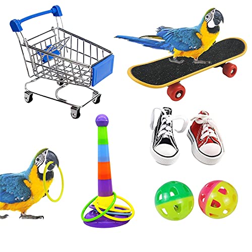 Sano Juguetes Para Loros Interesante Juego de Juguetes Para Loros Loro Juguetes Anillo de Entrenamiento 7 Piezas Juguete de Loro Loros Carrito Compras Aves Monopatín Usado para Entrenamiento de Aves