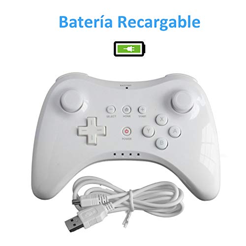 Satohom Mando Pro para Wii U Controlador de Mano para Wii U Inalámbrico Remoto Mando de Juego para Wii U Wireless Controller Pro Gamepad Joypad Pro Controller Wireless Bluetooth para Wii U (Blanco)