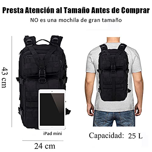 Satohom Mochila Táctica Militar Hombre 25L Nivel 3 Mochila Táctica Multifuncional 3P Bolsa Unisex Impermeable Tela Oxford 600D para Deportes al Aire Libre Cazar Camping Senderismo