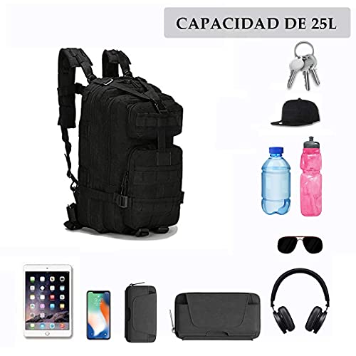 Satohom Mochila Táctica Militar Hombre 25L Nivel 3 Mochila Táctica Multifuncional 3P Bolsa Unisex Impermeable Tela Oxford 600D para Deportes al Aire Libre Cazar Camping Senderismo